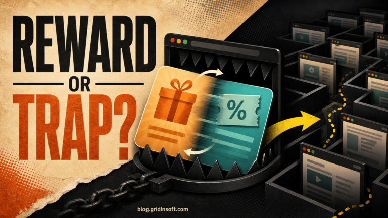 Rotating reward card caught in a browser redirect trap.