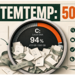 C drive gauge showing SystemTemp using 50 GB of temporary files and ETL logs.