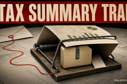 Tax summary document caught in a trap around a ZIP archive after a phishing email.