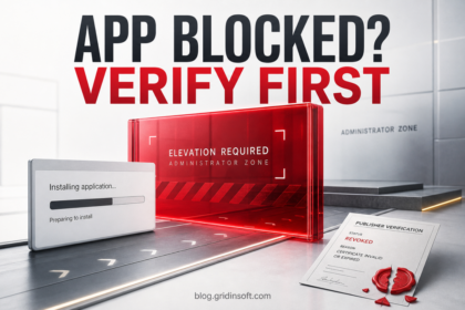 A Windows installer stopped before administrator elevation while a revoked publisher certificate is checked