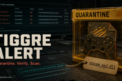 Tiggre Defender alert quarantine decision with suspicious game file and scan path.