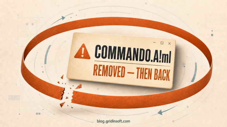 Trojan:Win32/Commando.A!ml alert caught in a broken recurrence loop after removal.