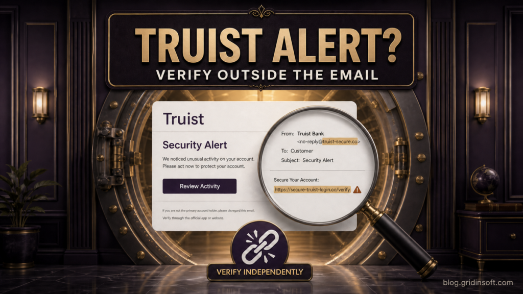Fake Truist security alert email checked outside the message.