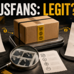 Parcel on a scale between two-stage shipping receipts under the headline USFans: Legit?