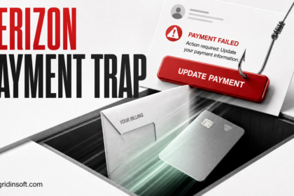 A failed Verizon payment email button pulling an anonymous card into a phishing trap.
