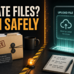 Private file folder beside a cautious online scan upload screen.