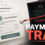 Fake payment notification email being pulled toward a phishing sign-in trap.