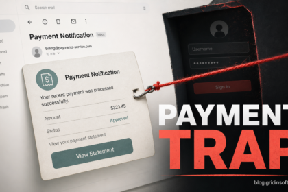 Fake payment notification email being pulled toward a phishing sign-in trap.