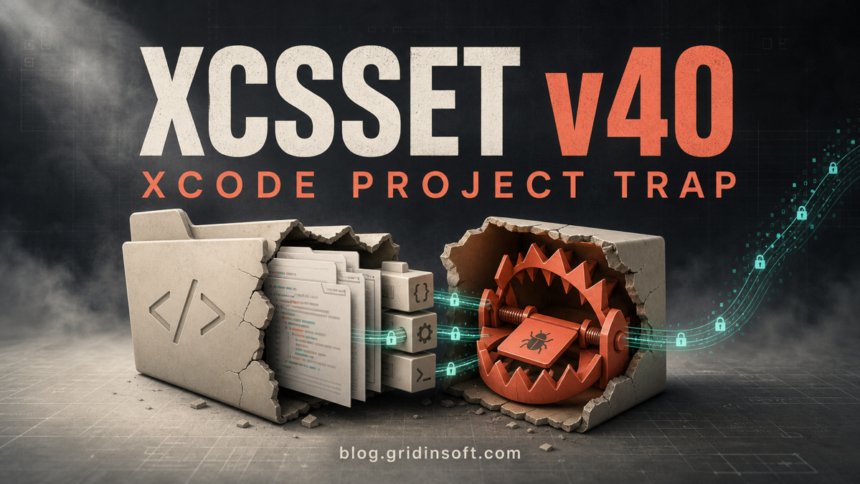 XCSSET v40 Turns Xcode Projects Into a macOS Supply-Chain Trap 1 A developer project folder feeding code into an XCSSET v40 malware trap.
