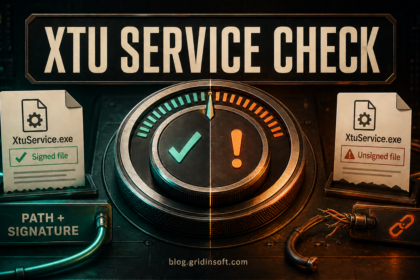 XtuService.exe signed and unsigned file comparison with path and signature checks.