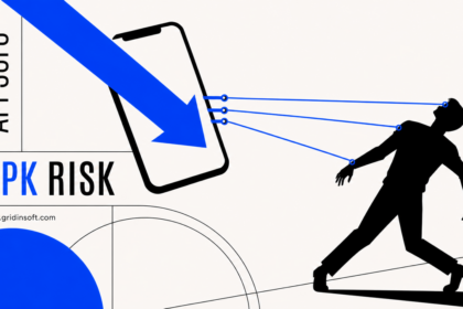 A cobalt download arrow passes through a phone and pulls a user like a marionette.