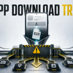 An unverified APK download falling toward a permission gate.