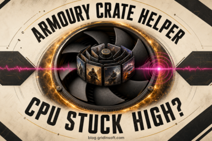 Game library tiles jam a CPU cooling fan during an Armoury Crate helper loop