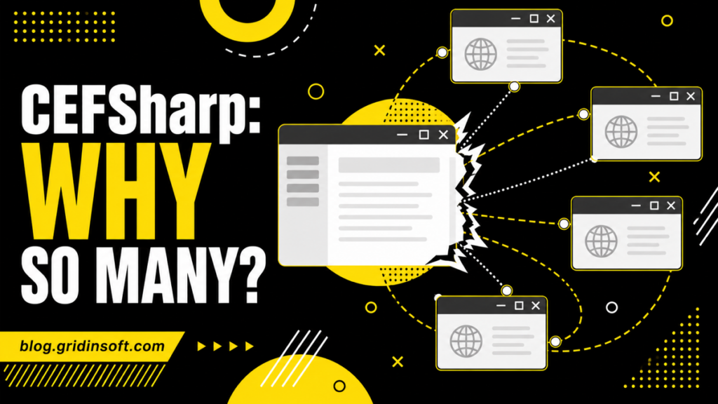 One Windows application multiplying into several CefSharp browser subprocess windows.