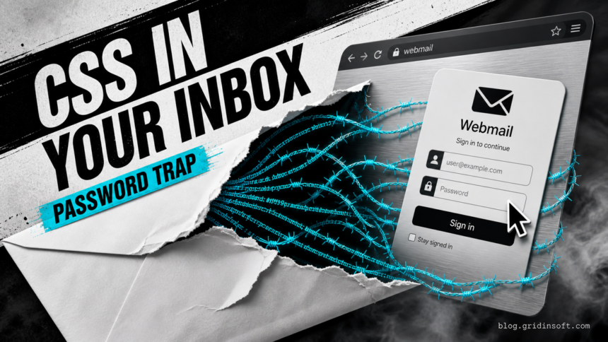 CSS email attack escaping a message pane into a fake webmail password form.