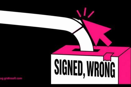 A mouse cursor bends a trusted download path into a different signed installer.