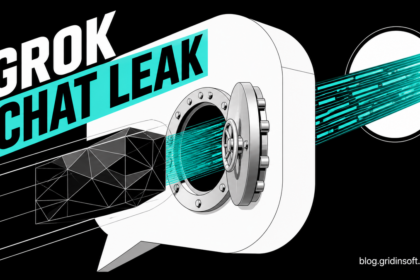 Encrypted webpage instructions pass through a Grok chat vault and carry conversation data outward