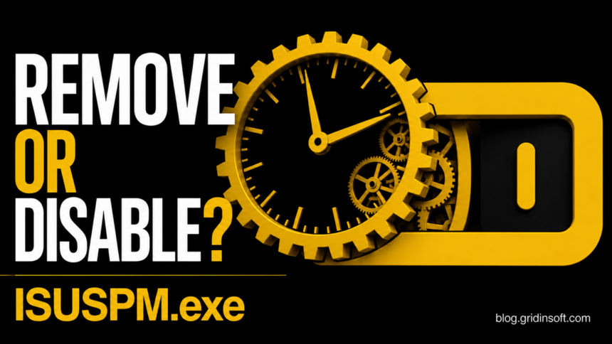 Clock-driven startup switch illustrating the ISUSPM.exe remove or disable decision