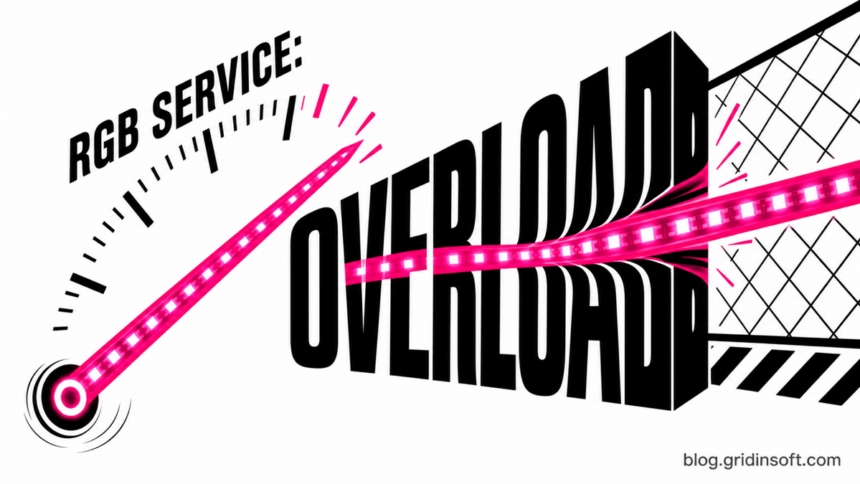 Hot-magenta RGB service line overloaded against a game-launch barrier.