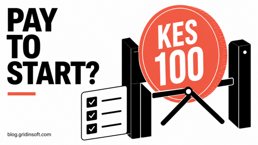 KES 100 coin blocking a task gate before online work can start.