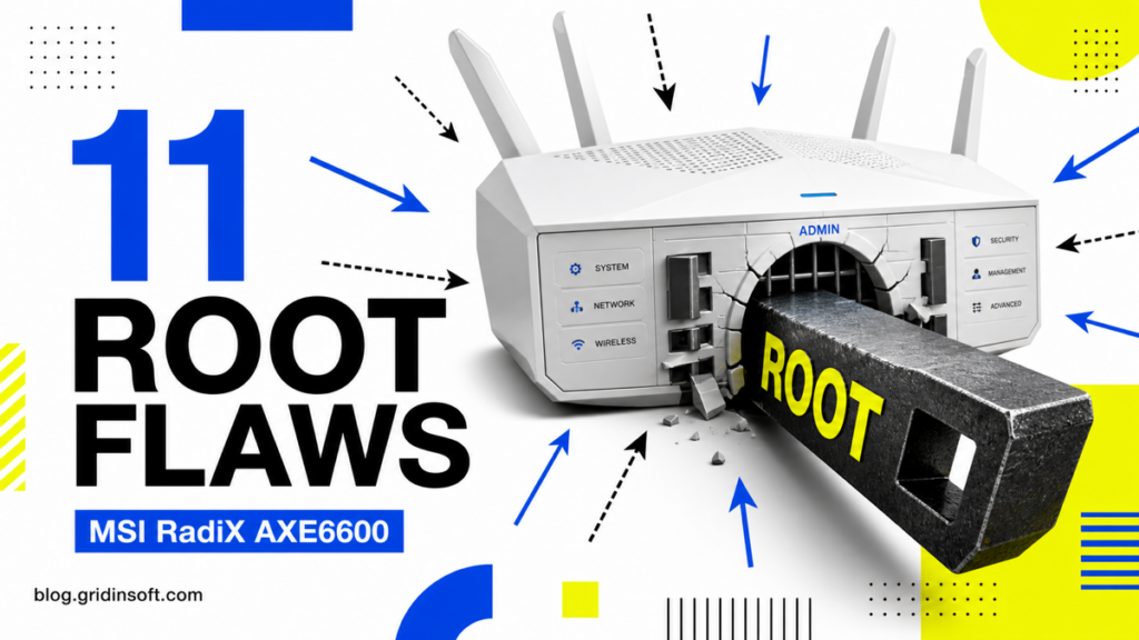 MSI RadiX AXE6600 router breached by a ROOT key, illustrating 11 command injection vulnerabilities.