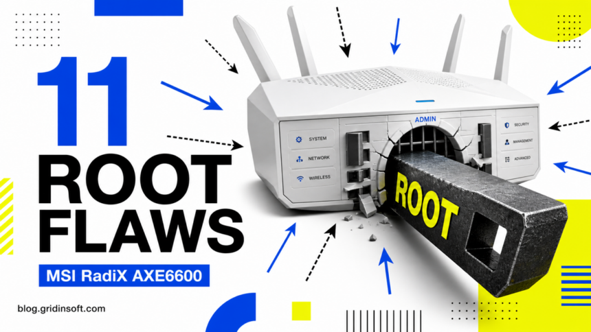 11 MSI RadiX AXE6600 Flaws Allow Root Command Injection 1 MSI RadiX AXE6600 router breached by a ROOT key, illustrating 11 command injection vulnerabilities.
