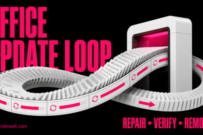 Office update loop feeding documents through a repeating repair gate