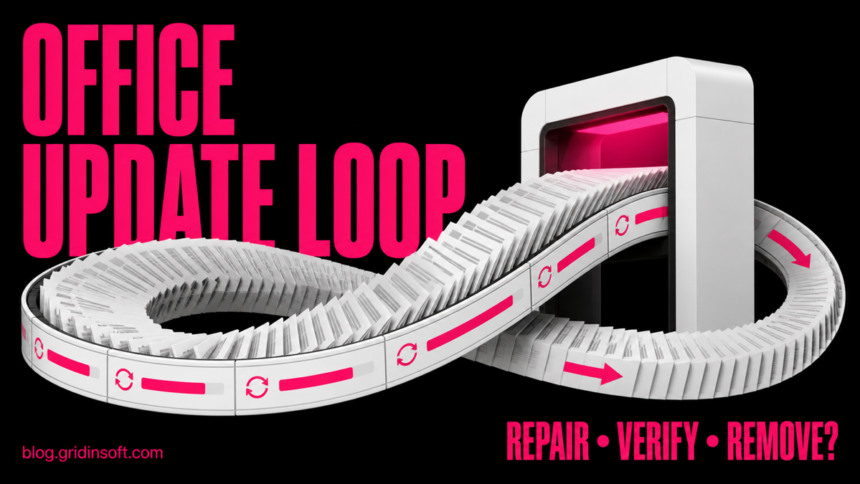 Office update loop feeding documents through a repeating repair gate