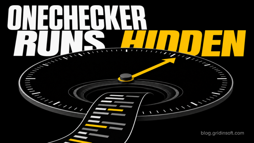 OneChecker scheduled task hiding a PowerShell script beneath a clock dial