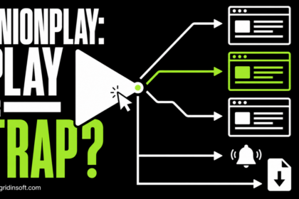 OnionPlay play button branching to browser windows, a notification, and a download.