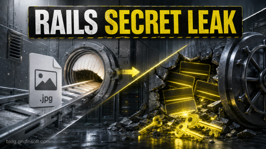 An image file enters a steel processing chamber while keys spill from a cracked server vault.