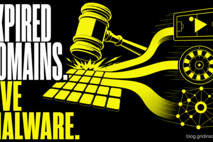 A broken keyboard branches into a live sports stream, betting wheel, and malware network after an expired-domain auction.