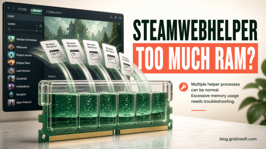 SteamWebHelper.exe High Memory: What’s Normal and How to Fix It 1 SteamWebHelper.exe processes filling a memory module with the question Too Much RAM.
