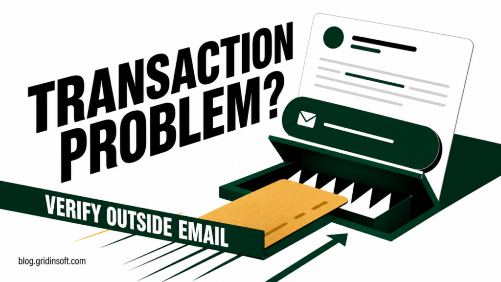 A fake transaction alert becomes a trap around a merchant payment card.