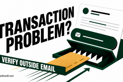 A fake transaction alert becomes a trap around a merchant payment card.