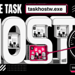 taskhostw.exe host with one busy task pulling a CPU gauge toward overload