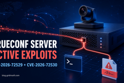 An attack route reaches a TrueConf video server and branches toward code execution and an unsigned installer.