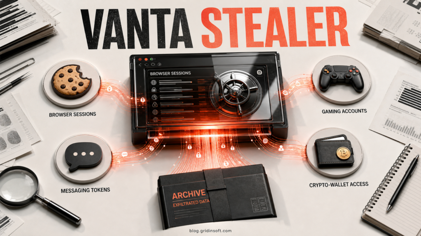 Vanta Stealer putting browser sessions, gaming accounts, messaging tokens, and crypto-wallet access at risk.