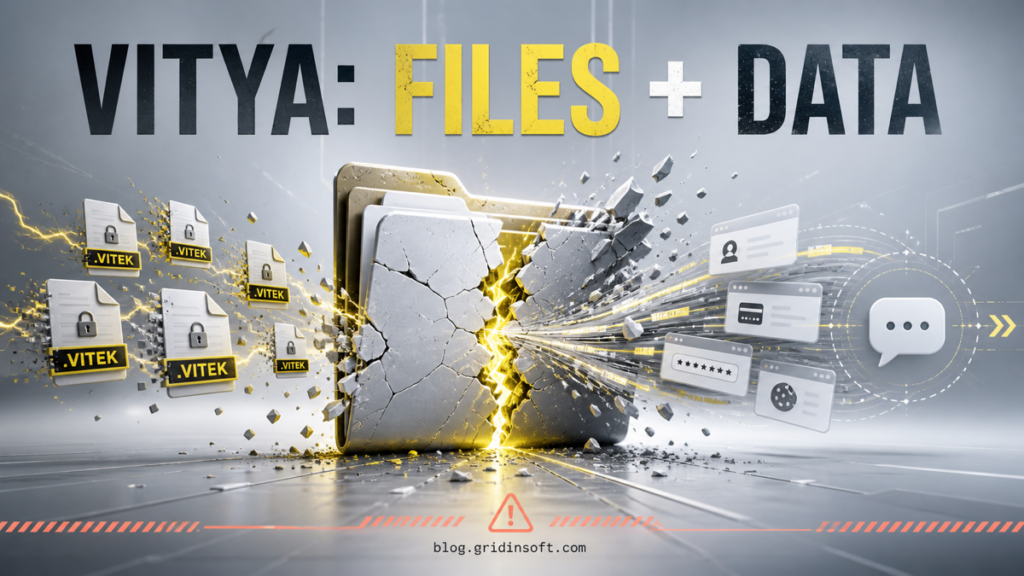 Vitya ransomware splitting locked .vitek files from browser and account data.