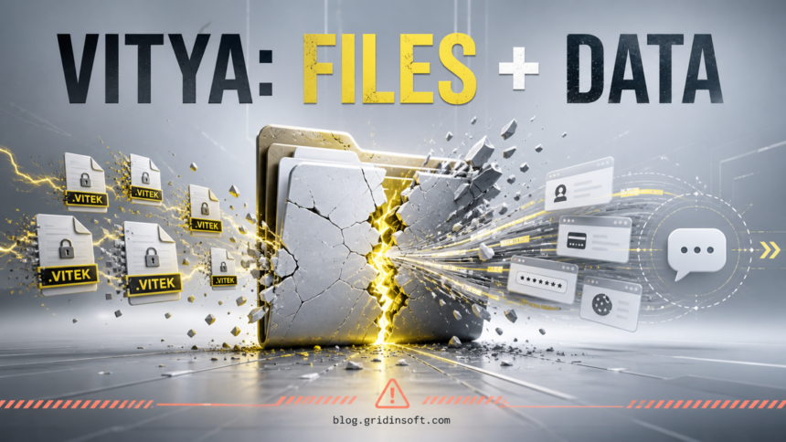 Vitya ransomware splitting locked .vitek files from browser and account data.