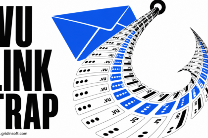 Editorial fishhook made from .vu address tiles illustrating a phishing link trap