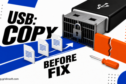 USB drive locked against writes while readable files follow a safe copy path