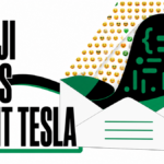 Editorial illustration of an email attachment passing behind an emoji curtain that conceals Agent Tesla script activity