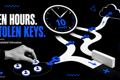 A clock and human-directed tokens follow branching blue-key paths, with one route blocked.