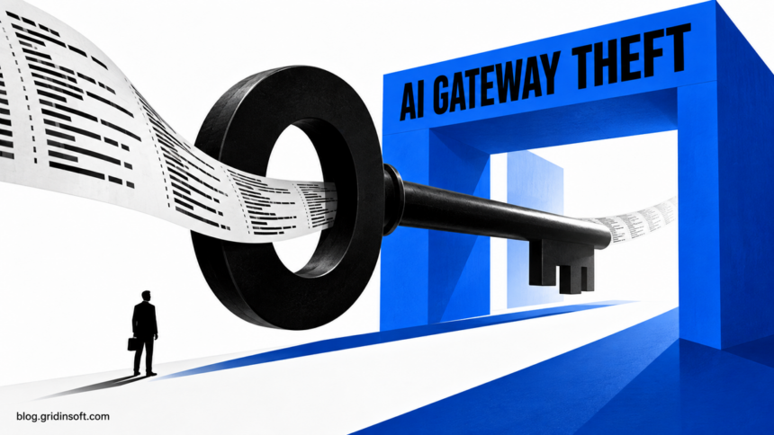 A giant key carries information through an AI gateway.