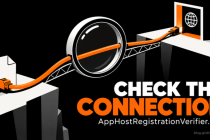 A magnifying lens inspects an orange connection between a file and a website.