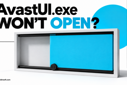 AvastUI.exe won’t open, shown as a jammed cyan sliding panel.