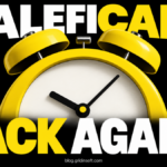 Yellow alarm clock with MaleficAms Back Again text