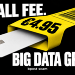 A €4.95 parcel label swallowing a bank card.