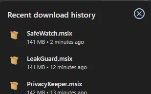 Carnival’s Real Booking Email Led to Malware Through an Expired Domain 3 Chrome download history lists SafeWatch.msix, LeakGuard.msix and PrivacyKeeper.msix within 13 minutes.